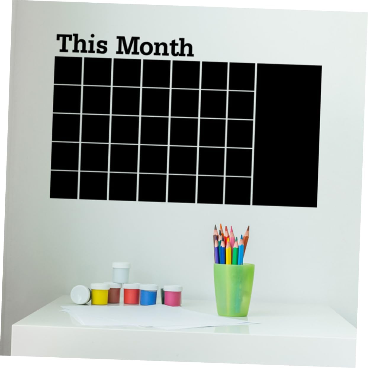 HEMOTON Kindergarten Monthly Planner Wall Sticker Reusable Whiteboard Decal for Home Office School Easy to Apply Self-Adhesive Black Calendar Decor