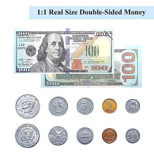 175 Pcs Play Money For Kids Fake Money Set Pretend Play & Learn Contains Bills, Coins, Credit & Debit Cards, Checkbook And Flash Cards #TOP3