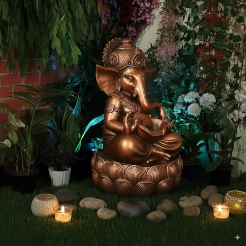 Image of Swarnhouse Lord Ganesha Decorative Water Fountain, 3 Feet Tall, Lotus Base, Indoor Outdoor Garden Decor (Article 5)
