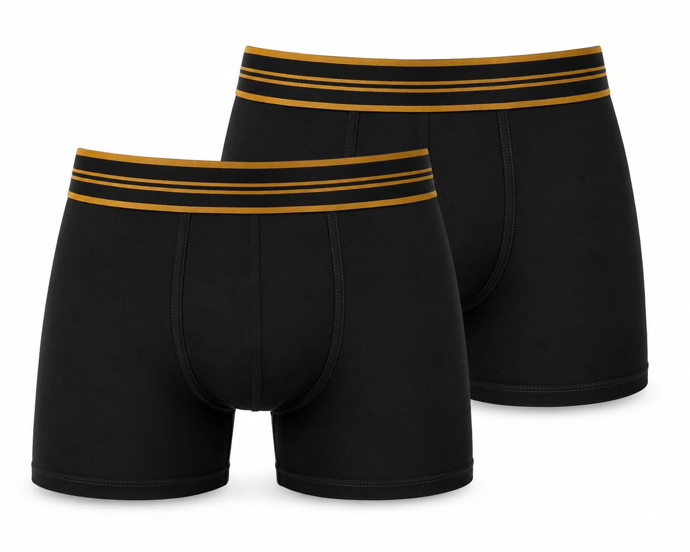 Men's Cotton Boxer Brief, Black with Gold Striped Waistband, Regular Fit, Mid Rise, Pack of 2-image-30
