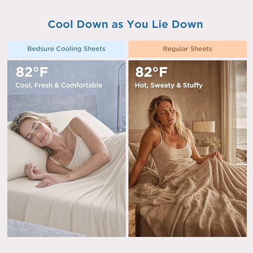 Image of Bedsure Cooling Sheets King Size, Silver Infused Bed Sheets, Q-Max>0.46 | Instant Cooling for Hot Sleepers, Luxury Soft, Silky Smooth, Breathable, Deep Pocket Up to 16 inch, 4 Pieces with Pillowcases