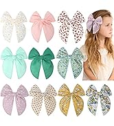 DEEKA 10 PCS Flower Fable Hair Bows Large Hair Bows for Toddlers Girls Handmade Floral Natural Fa...