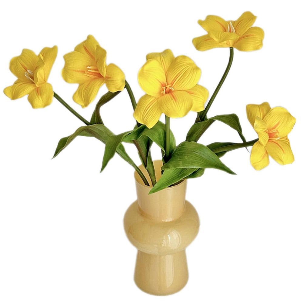 LIJUCAI 5pcs Artificial Orchid Flower Stems 47cm Faux Silk Orchid Flowers Yellow Floral Branches Realistic Flower Arrangement for Vase Home Table Centerpiece Decoration,C1