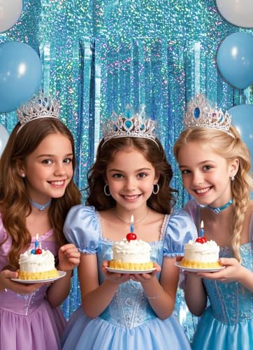 Image of Blue Birthday Decorations Curtain Streamers Ocean Princess Booth Photo Backdrop Streamers Tinsel Accessories Party Decorations 2 Pack