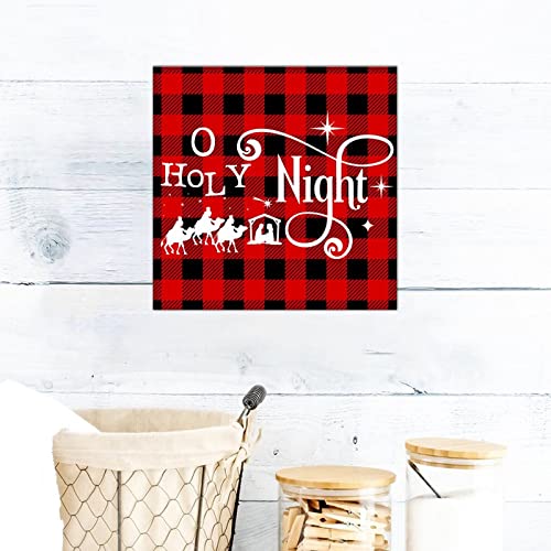 Plaque murale vintage en bois O Holy Night décoration 30x30 cm