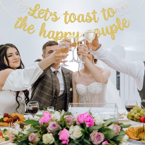 Let's Toast to the Happy Couple Banner, Engagement Decor by Firefairy - Used condition - Image 4