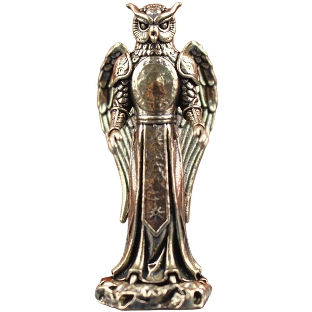 Ymxygz Brass Figurine Mini Owl Knight Statue Animal Figurines Miniature Retro Bird Sculpture Collectibles Home Desktop Decoration