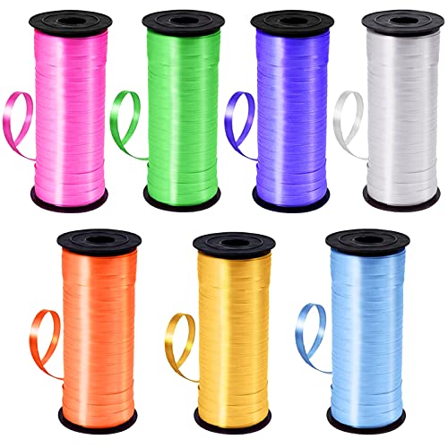 7 Rollen Geschenkbänder, 640 Meter lang (700 Yards), Ringelband Rolle,Geschenkband Polyband set für Geburtstag Hochzeit Ballonverschlüsse,Weihnachtsdekoration Party und Basteln Party Deko