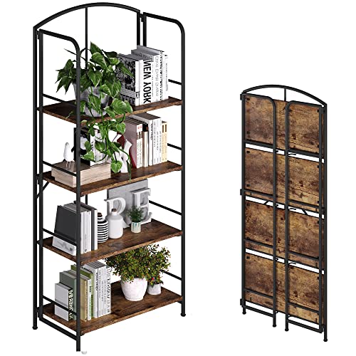 Ghqme No Assembly Folding Bookshelf, Metal Book Shelf For Storage, Folding Bookcase For Office Organization And Storage (Firestone, 4 Tiers) #TOP11