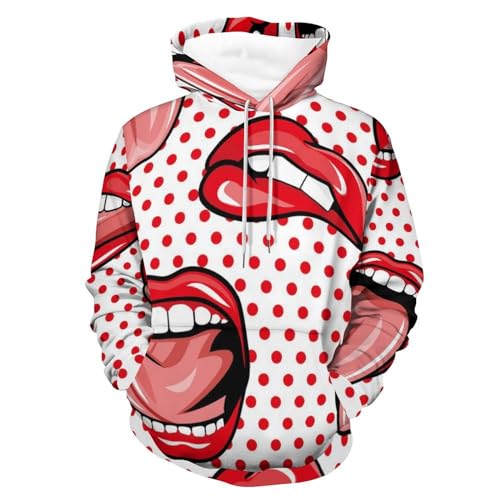Hoodie Langue des Lèvres Rouges UMENG Sweat à Capuche Mixte en Taille S
