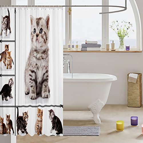Cats Bathroom Shower Curtain Cute Animal Printed Shower Curtain Pet Theme Bath Curtain Cat Lover's Gift Fabric Shower Curtain for Kids Boys Girls Adults 72x84 Inch - Image 3