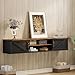 Floating TV Stand with Doors, 63'' Farmhouse Floating TV Shelf for TVs up to 80 Inch, 2 Tier Wall Mounted TV Stand, Floating Entertainment Center, TV Floating Cabinet for Living Room, Bedroom, Black
