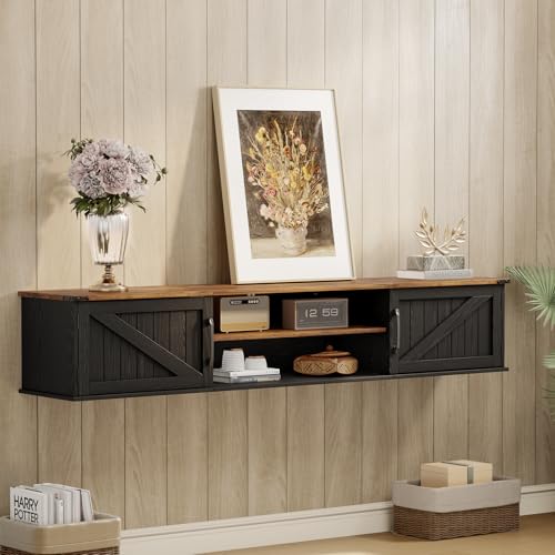 63" Farmhouse Floating TV Stand with Doors for TVs up to 80", Black by ALLSTAND - Used condition - Image 7