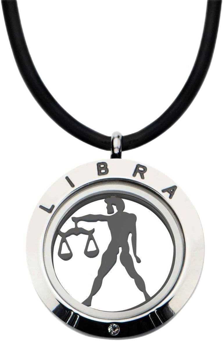 Inox Jewelry Men'S Stainless Steel 4-Way Libra Zodiac Pendant Black Leather Cord