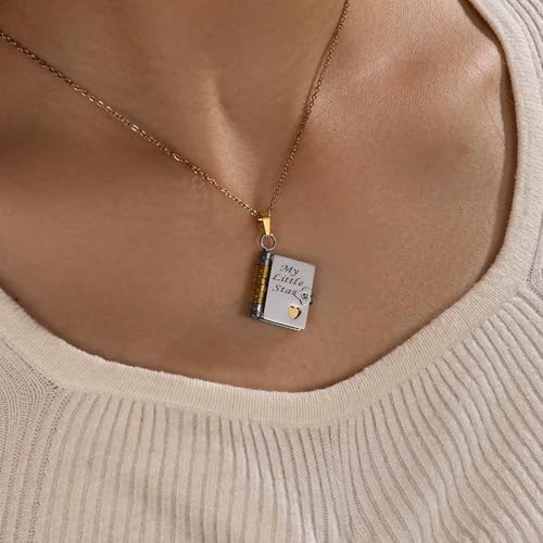 My Little Star Book Necklace for Daughter Book Necklace with 6 Pages Engraved Information a Letter for My Daughter Dainty Charm Necklaces from Mom Dad Birthday Gifts for Women2