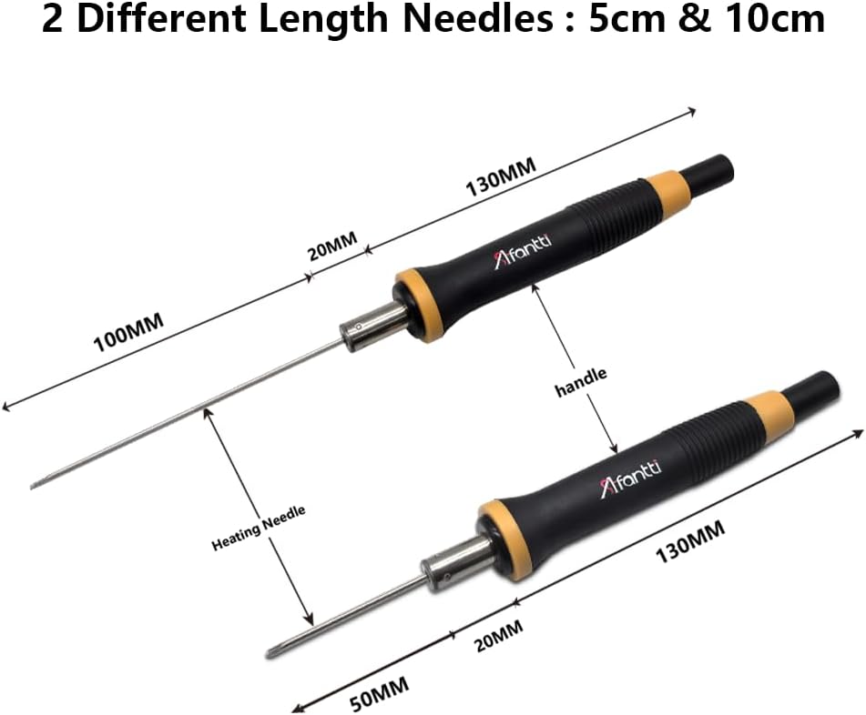 Two Afantti foam cutters with different length needles (5cm and 10cm) for various cutting tasks.