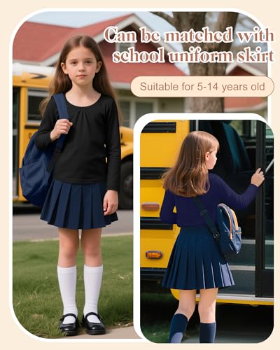 5 Pack Girls Long Sleeve Shirts Crewneck Loose Fit Knitted Tops Basic Soft Multipack Layering Tees for Teen Girls3