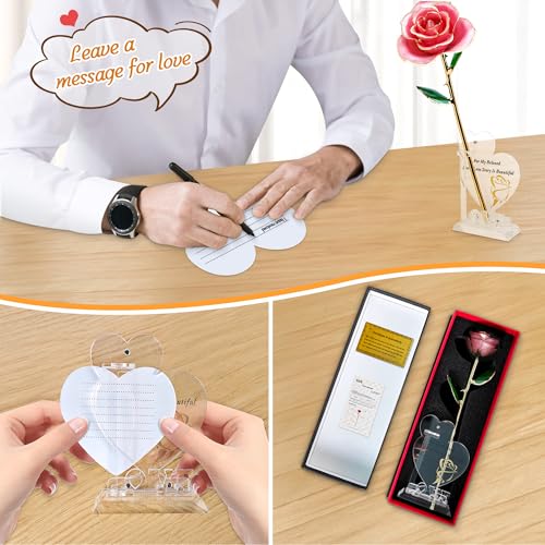 Sinvitron-Gold-Dipped-Rose-24K-Real-Rose-Long-Stem-Gold-Plated-Rose-with-Stand-Romantic-Gift-for-HerBirthday-Gifts-for-Her-24K-Golden-Rose-for-Anniversary-Valentines-Day-Mothers-Day-Sweet-Pink