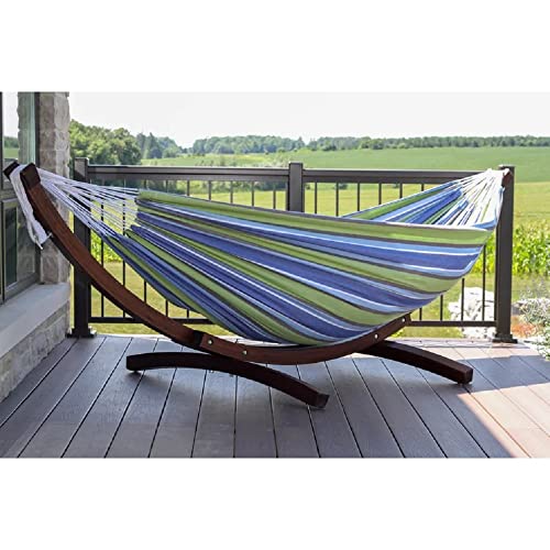 Durable Double Hammock with Stand Included Rust Weather Resistant Pine Wood Material Thick Strong Rope Size 41