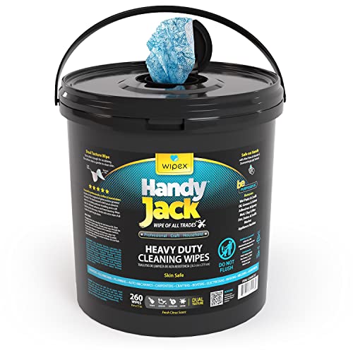 Wipex Handy Jack Heavy Duty Wipes, Dual Texture Cleaning Cloth, Use on Hands, Equipment, Tools - Removes Paint, Adhesives, Oil, Grease, & Dirt, Bulk Size, 260 Count (Pack of 1)
