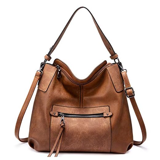 Realer Bolsos de Mujer Hobo Casual Grande Bolso Bandolera Polipiel Bolso Tote Bolso de Hombro Shopper Bolso de Cuero Sintetico Marron