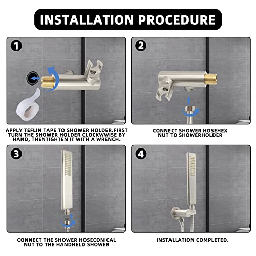 Backnets Solid Brass Handheld Shower Head Arc Design High Pressure Brushed Nickel Hand Shower Wand With Adjustable Supply Elbow Wall Connector Shower Holder And 59″ Stainless Steel Hose Set #TOP6