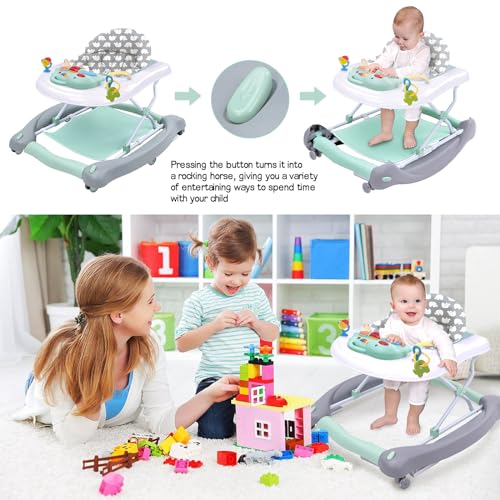 5 in 1 Foldable Baby Walker, Activity Baby Walker-Baby Bouncer, Rocker, Activity Center,Seat and Push Walker,Detachable Trampoline Mat, Adjustable Speed Rear Wheels and Height,Ages 6-18 Months(Blue) - Thumbnail 3