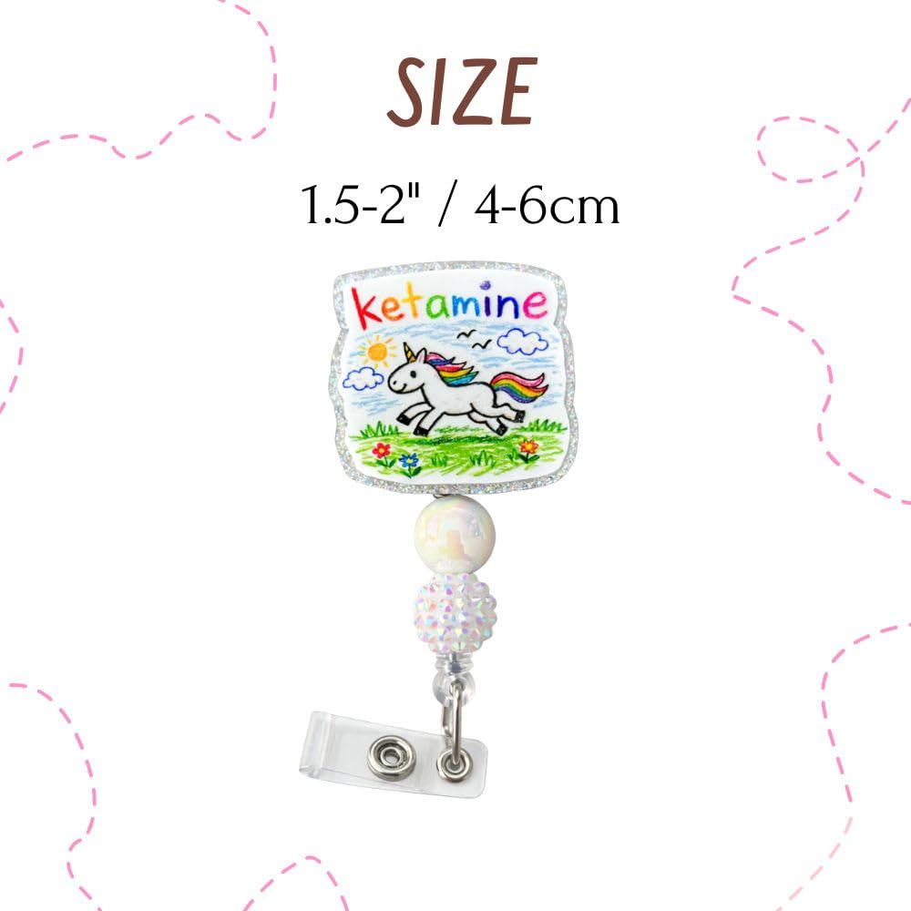 Anesthesia Unicorn Badge Reel Ketamine Propofol Retractable ID Name Holder ER ICU Hospital Clinic Accessories Gift for Anesthesiologist CRNA Surgical Tech Pharmacy Technician Psych Nurse
