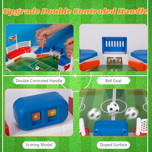 SACBRZZ Mini Tischkicker Kinder, Tischfussball Kinder Spiel, Interaktive Mini Tischkicker, Mit 2 Fussball, Handpunktezähler, Aufkleber, Fußball Geschenke Für Jungen, Zuhause & Party Für Groß & Klein