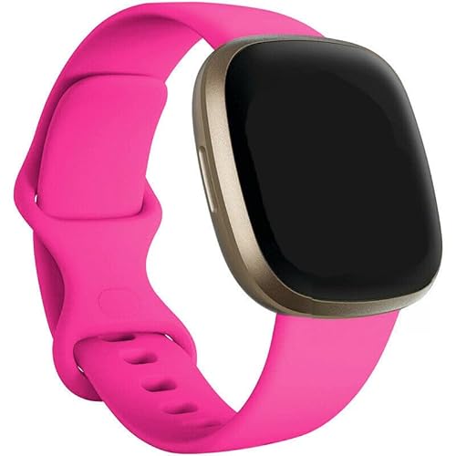 Techaccessor Strap Compatible with Fitbit Versa 3 / Versa 4 / Sense/Sense 2, Classic Soft Silicone Watch Straps Wristbands Unisex, Small Large (Large: 18-22cm, Hot Pink)