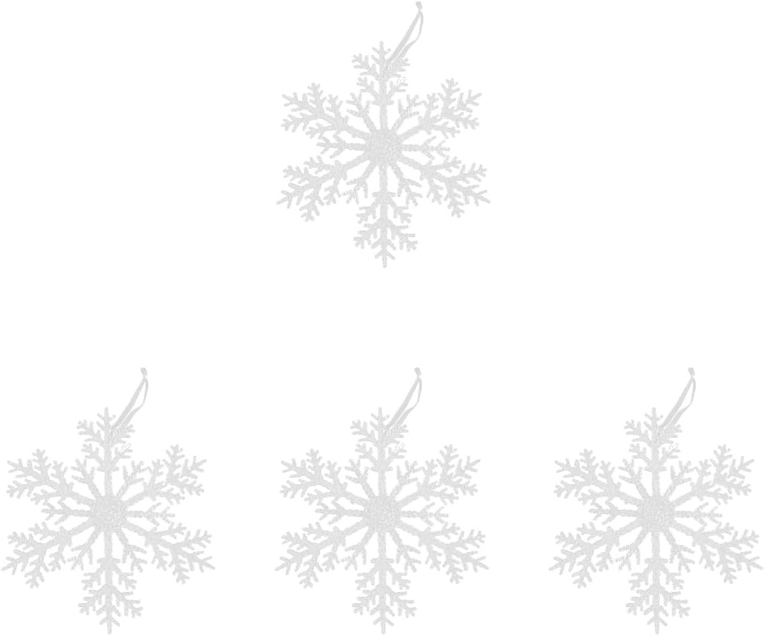 LOGOFUN 4pcs Christmas Hanging Snowflake Decorations Xmas Tree Snowflake Hanging Ornaments Acrylic Snowflake Pendant for Festival Favors - Large