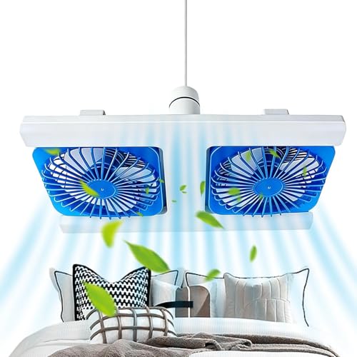 Ventilador de Techo Pequeño Con - Ventilador de Techo Pequeño Bombilla | Mando a Distancia Silencioso de Doble Cabeza 3 Velocidades | Para Casa Casa Dormitorio Oficina Apartamento Dormitorio Sala de