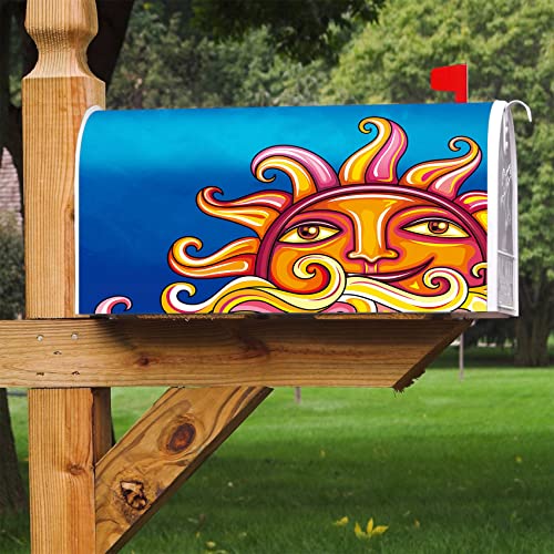 Image of Texupday Smile Colorful Sun Decoration Mailbox Cover with Magnetic Strip Spring Summer Mailbox Wraps Post Letter Box Cover Standard Size 21 inch X 18 inch for Garden Outdoor Yard Decor