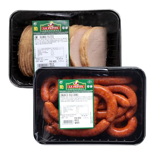 EMBUTIDOS LA PEPITA – Pack Familiar: Longaniza Fresca Roja 1,2 kg + Lomo Sajonia Loncheado 1,2 kg | Envasado en Atmósfera Protectora | Conservar 0–4 ºC | Cocinar antes de consumir