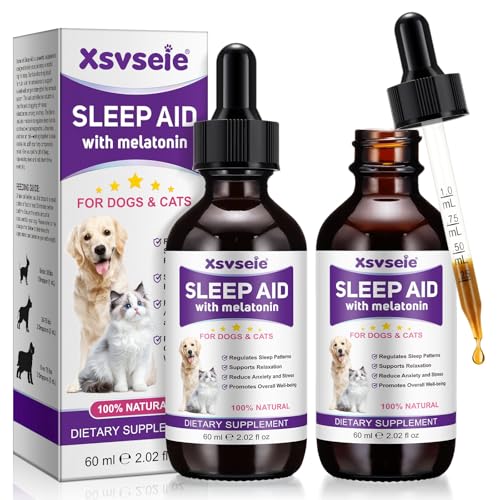 MASAIGGE Melatonin for Dogs & Cats, Sleep Aid & Dog Anxiety Relief for All Breeds, Dog Calming Melatonin for Noise, Fireworks, Separation & Travel Stress - Promotes Relaxation, Deep Sleep 60ml (2PK)