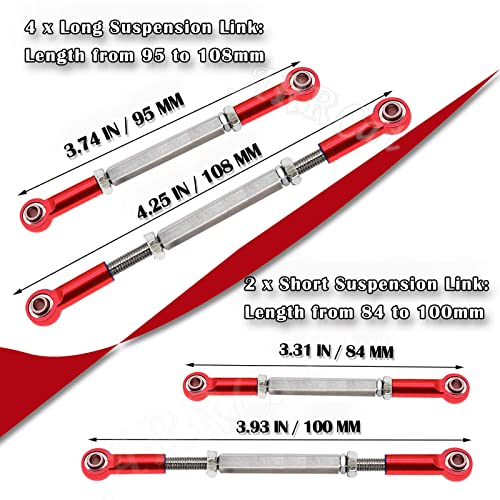 Arrcat Turnbuckles Camber Links Upgrades Parts For Ecx 1/10 2Wd Ruckus Axe Brutus Circuit Amp Mt Amp Db Amp Crush K&N Torment,6Pcs Aluminum Adjustable Turnbuckles,Replace Ecx1046,Red #TOP4