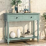 Console Table, Solid Wood Entryway Table Buffet Sideboard with 2 Drawers & 1 Display Top Shelf & 1 S