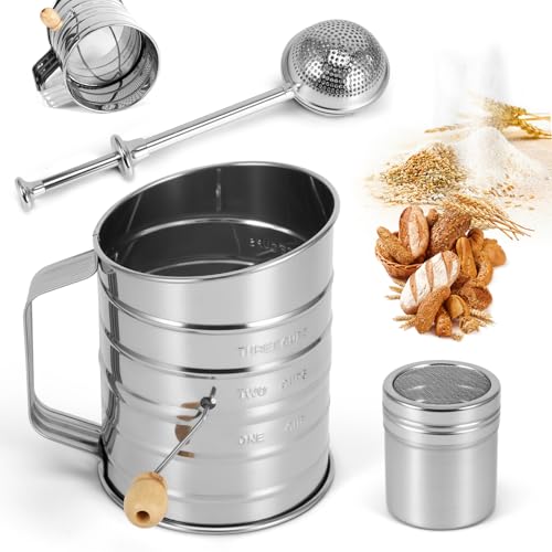 Flour Sifter, 3 in 1 Stainless Steel Sifter for Baking, 3 Cup Duster by Vvciic - Used condition - US$11.40