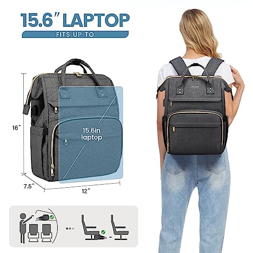 Lovevook Laptop Backpack For Women,15.6 Inch Professional Womens Travel Backpack Purse Computer Laptop Bag Nurse Teacher Backpack,Waterproof College Work Bag Carry On Back Pack With Usb Port,Dark Grey #TOP2