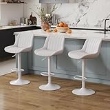 Youhauchair BarStools Set of 3, Swivel Counter Height Bar Chairs with Back, Adjustable PU Leather Bar Stools, Modern Armless Kitchen Island Stool, White