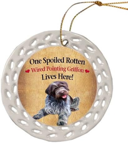 Wirehaired Pointing Griffon Dog Christmas Doily Ceramic Ornament