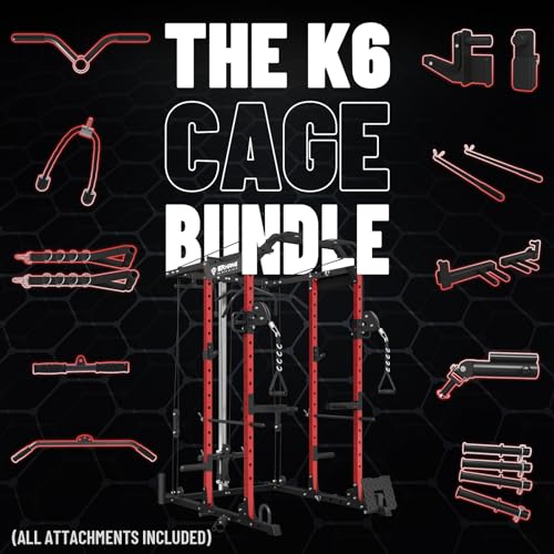 ER KANG Power Cage, PC06 1500LBS Power Rack with Cable Crossover System, Multi-Function Workout Cage, Squat Rack Home Gym (Red Power Cage Only)
