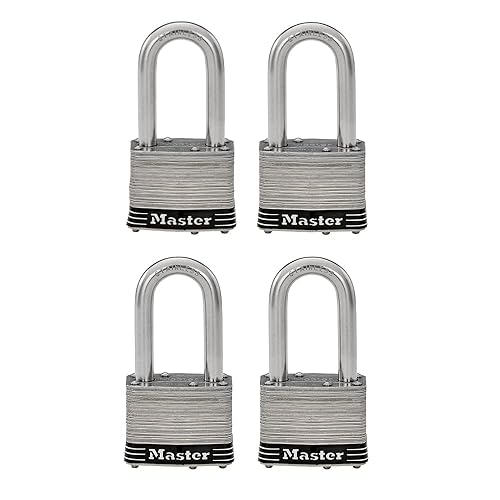 Master Lock 1SSQLF Stainless Steel Outdoor Padlock with Key, 4 Pack Keyed-Alike