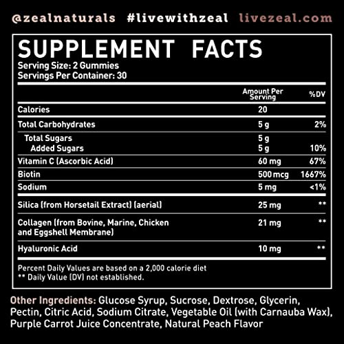 Multi Collagen Peptide Gummies (1, 2, 3, 5 & 10) + Vitamin C + Biotin + Hyaluronic Acid | Supports Healthy Hair, Skin, And Nails | Non-Gmo And Gluten-Free | Natural Peach Flavor | 60 Gummies #TOP3