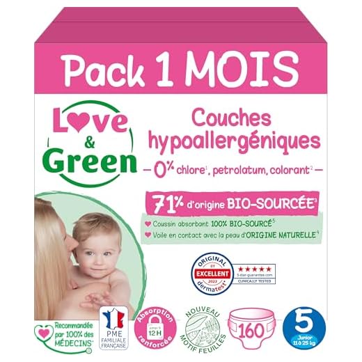 Love & Green Couches Taille 5 (11-25 Kg) - Pack 1 Mois (160 Couches)