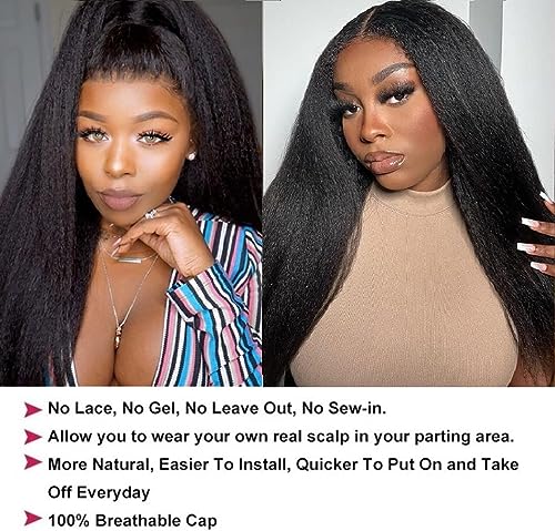 V Part Wig Human Hair Upgrade Yaki Straight U Part Wig Natural Look,Beginners Friendly Party Essential Travel-Ready 180 Density 16 Inch - Image 3
