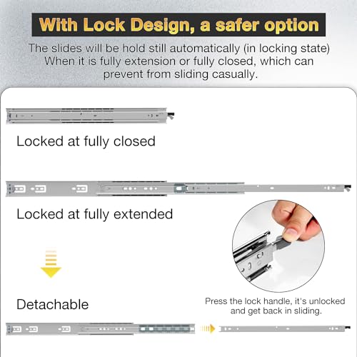 YENUO Locking Heavy Duty Drawer Slides Full Extension 12-40 Inch 150 Lb - Image 4
