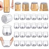 Chair Leg Covers 24pcs Chair Leg Protectors for Hardwood Floors, Chair Leg Floor Protectors Silicone Felt Furniture Leg Cap Pad for Protecting Floors from Scratches and Noise (Large-Clear)