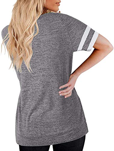 Womens T Shirts Short Sleeve Tunic Tops Loose Crewneck Color Block Casual Tee Shirts Blouses Grey #TOP1