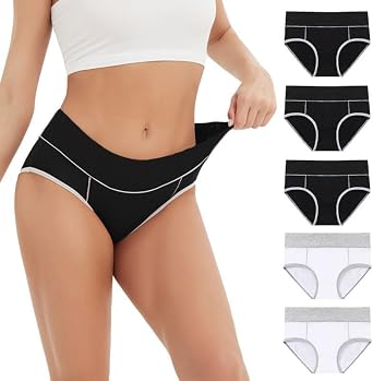 Womens Cotton Underwear Stretch Mid Waisted Briefs Ladies Panties 5 Pack Regular & Plus Size